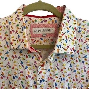 John Lennon Multicolor Men's Guitars Casual Button Down Shirt Size XL